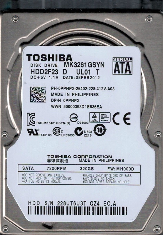 Toshiba MK3261GSYN HDD2F23 F VF01 T F/W A0/MH000C Philippines 320GB