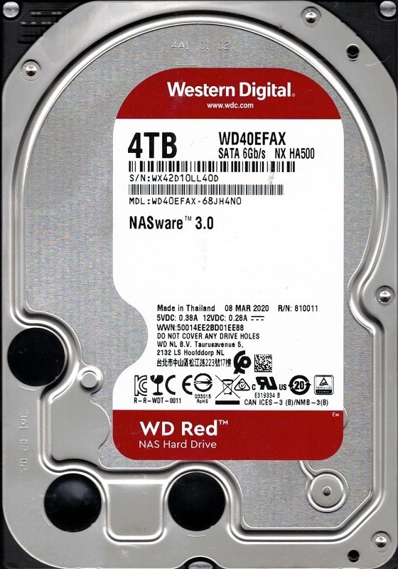 Western Digital WD40EFAX-68JH4N0 WX42D Thailand MAR 2020 4TB