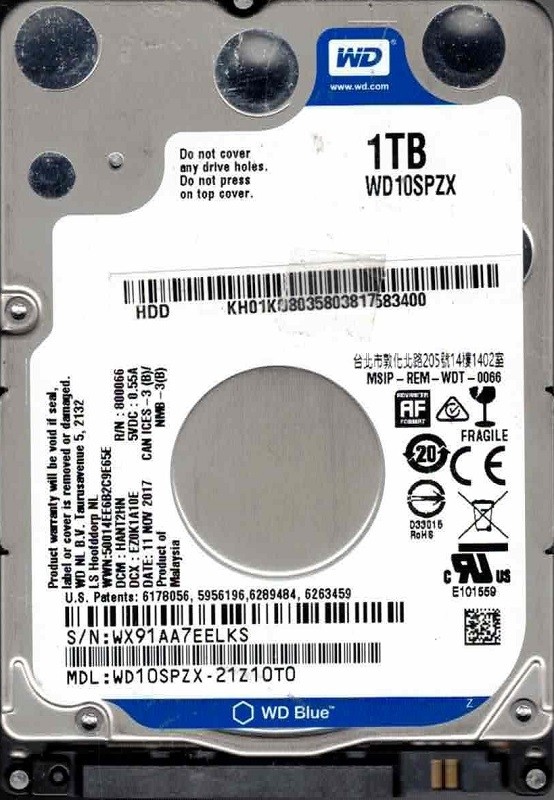 WD10SPZX-21Z10T0 DCM: HANT2HN WX91A NOV 2017 Western Digital 1TB