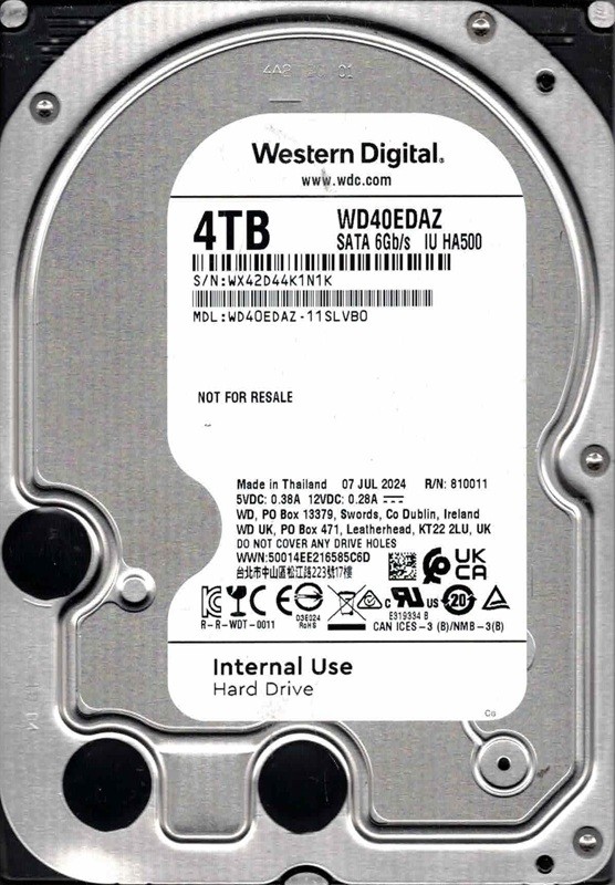 WD40EDAZ-11SLVB0 WX42D Thailand JUL 2024 Western Digital 4TB