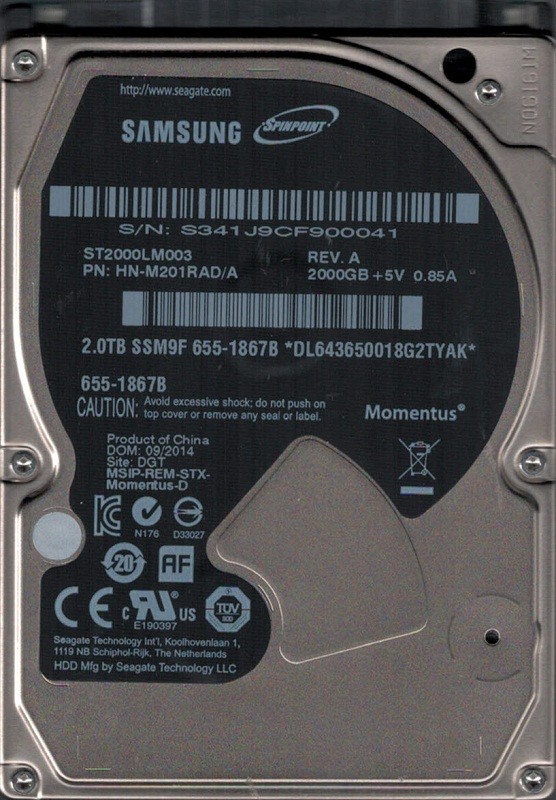 ST2000LM003 P/N: HN-M201RAD/A MAC 655-1867B Samsung 2TB