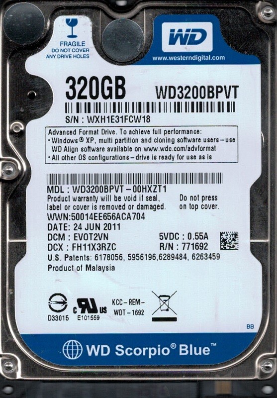 Western Digital WD3200BPVT-00HXZT1 DCM: EVOT2VN 320GB