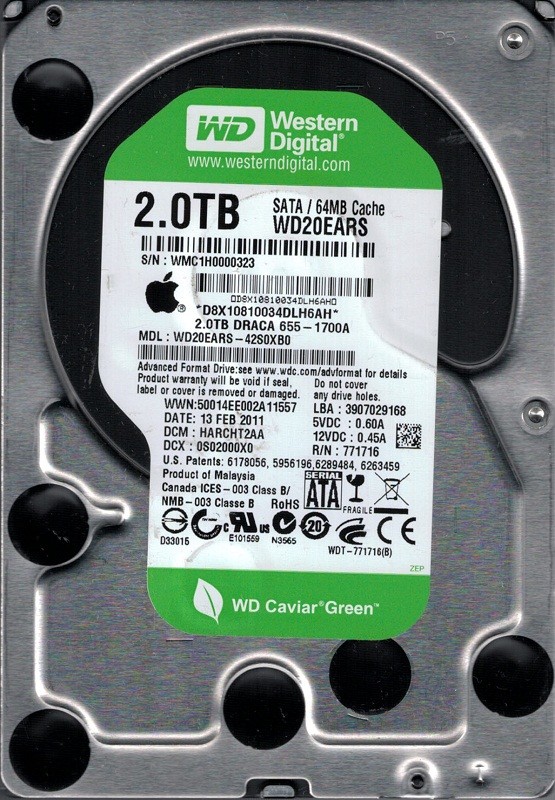 WD20EARS-42S0XB0 DCM: HARCHT2AA MAC 655-1700A Western Digital 2TB