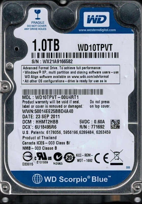 Western Digital WD10TPVT-00U4RT1 1TB DCM: HHMT2HBB