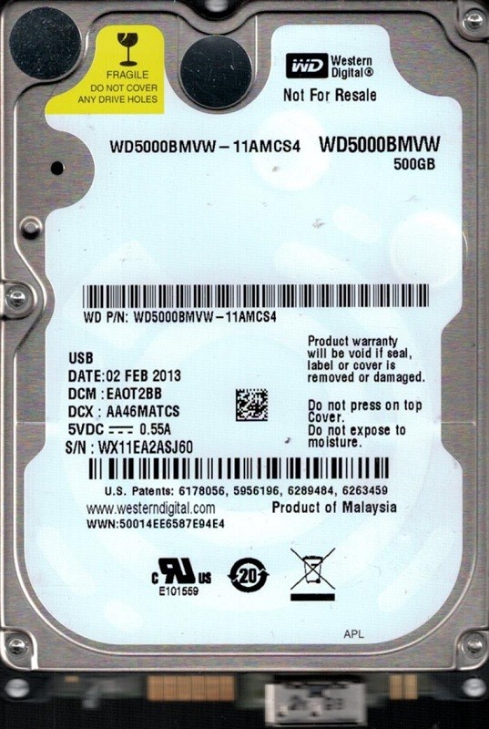 Western Digital WD5000BMVW-11AMCS4 DCM: EAOT2BB 500GB USB 3.0