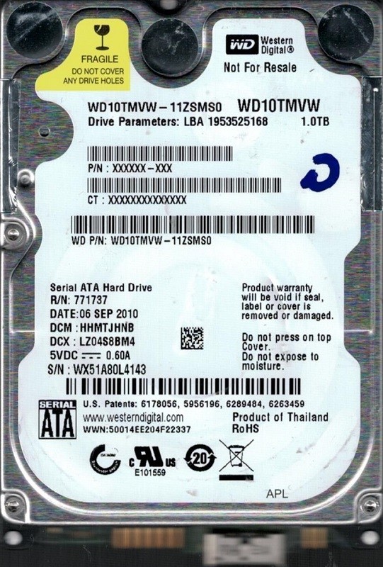 Western Digital WD10TMVW-11ZSMS0 USB 3.0 1TB DCM: HHMTJHNB WX51A