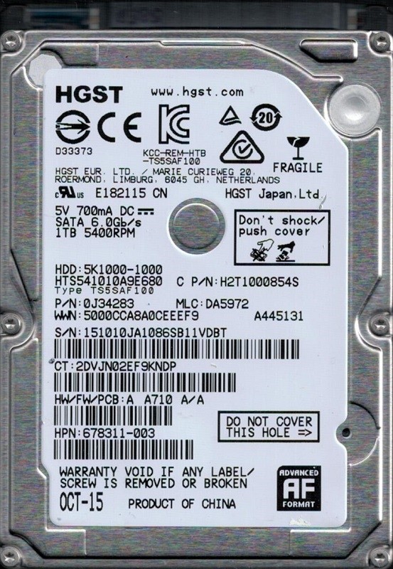HGST HTS541010A9E680 P/N: 0J34283 MLC: DA5972 1TB