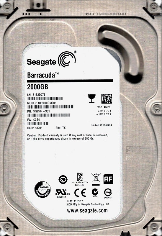 Seagate ST2000DM001 F/W: CC24 P/N: 1CH164-301 2TB TK Z1E