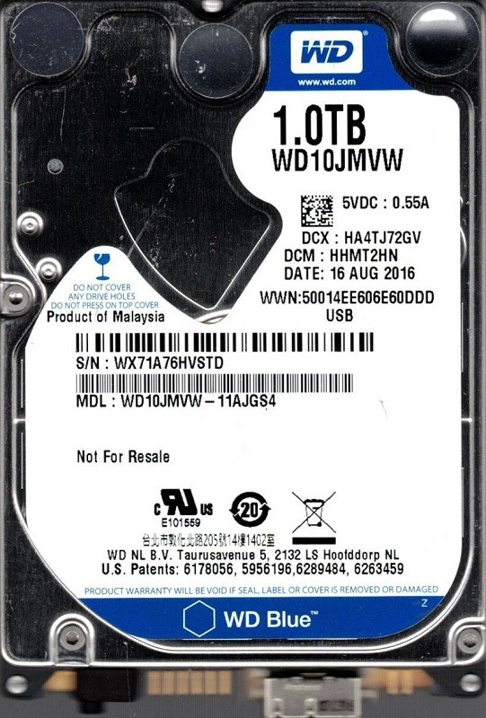 WD10JMVW-11AJGS4 DCM: HHMT2HN WX71A Western Digital 1TB