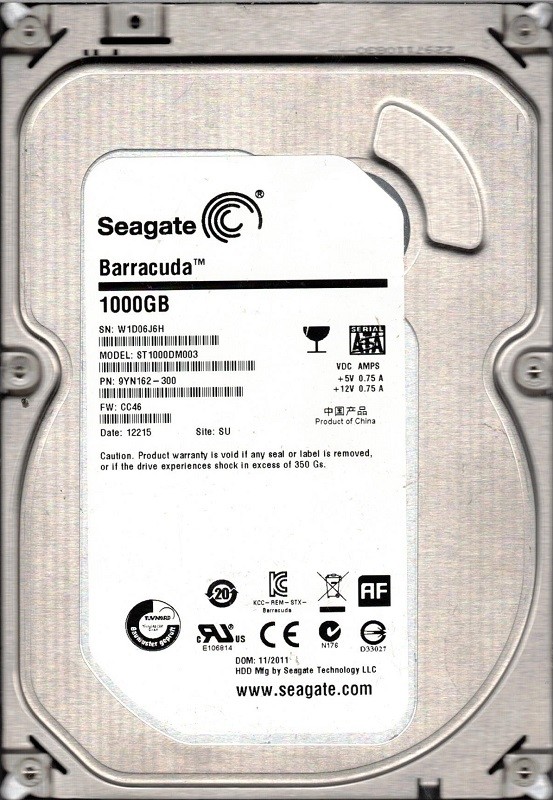 Seagate ST1000DM003 F/W: CC46 P/N: 9YN162-300 1TB SU W1D
