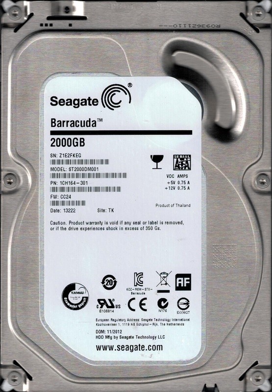 ST2000DM001 F/W: CC24 P/N: 1CH164-301 TK Z1E 2TB Seagate Barracuda