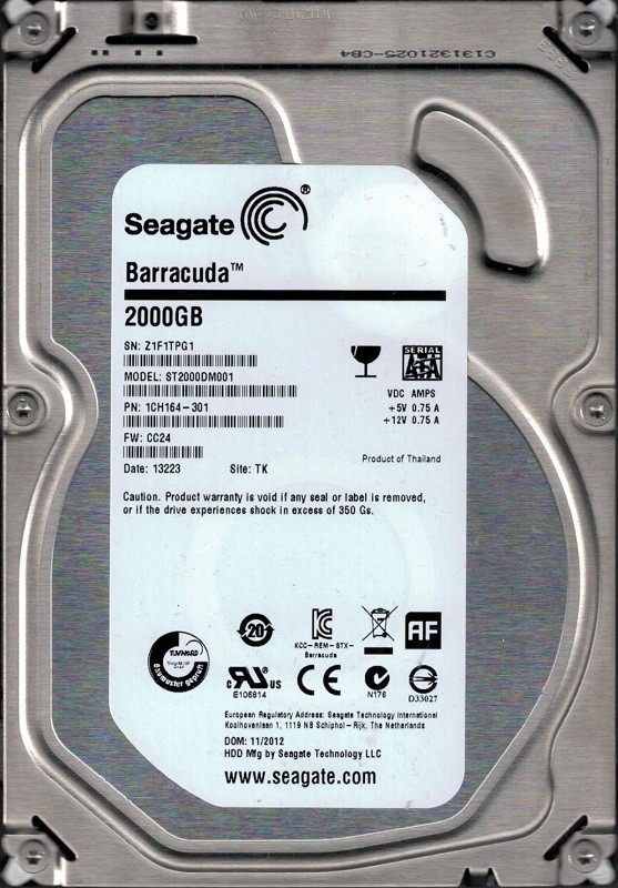 ST2000DM001 P/N: 1CH164-301 F/W: CC24 TK Z1F Seagate 2TB
