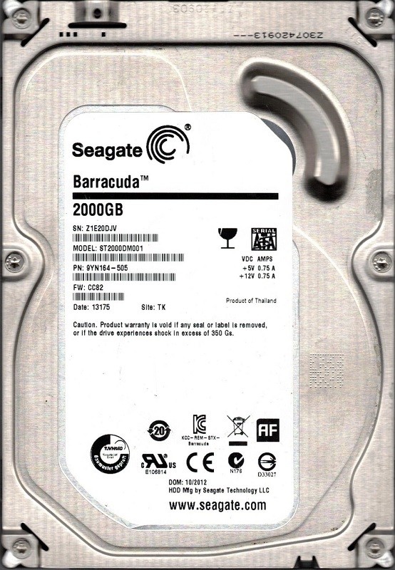 ST2000DM001 P/N: 9YN164-505 F/W: CC82 2TB TK Z1E Seagate Barracuda