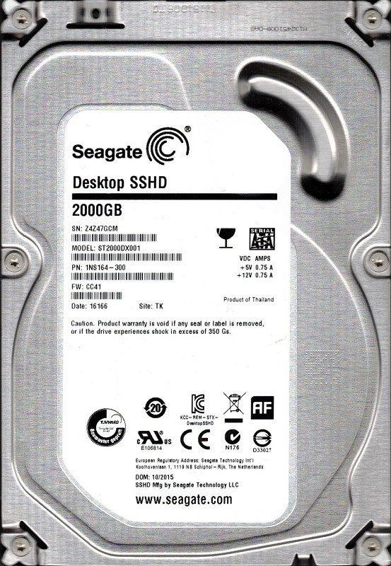 ST2000DX001 P/N: 1NS164-300 F/W: CC41 TK Z4Z Seagate 2TB