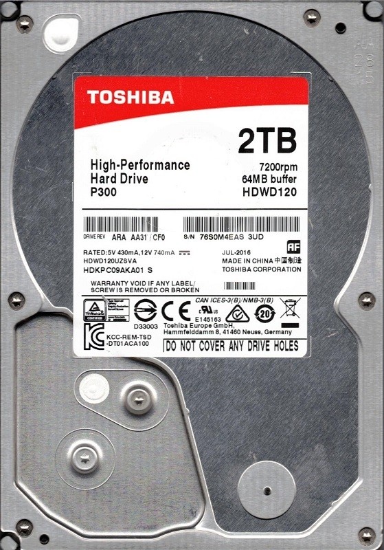 P300 HDWD120 ARA AA31/CF0 HDKPC09AKA01 Toshiba 2TB