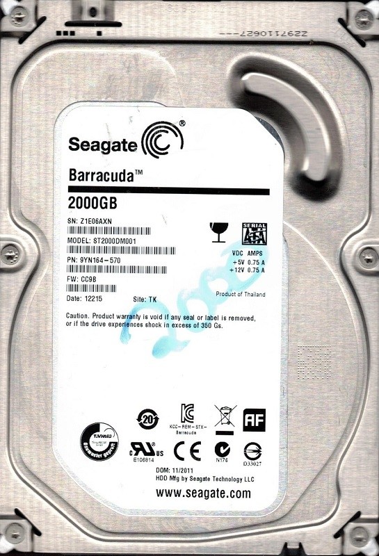 Seagate ST2000DM001 P/N: 9YN164-570 F/W: CC9B TK Z1E0 2TB