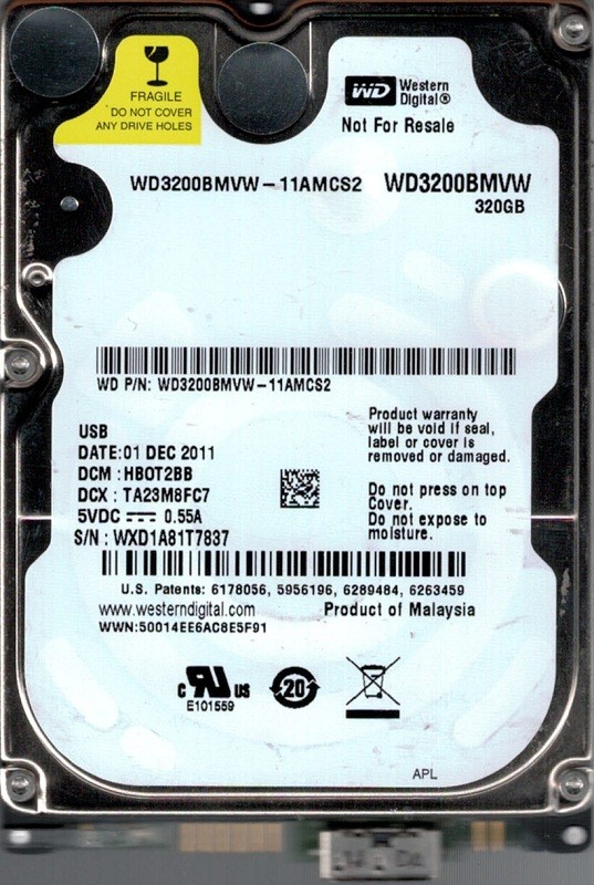 Western Digital WD3200BMVW-11AMCS2 USB 3.0 320GB DCM: HBOT2BB WXD1A