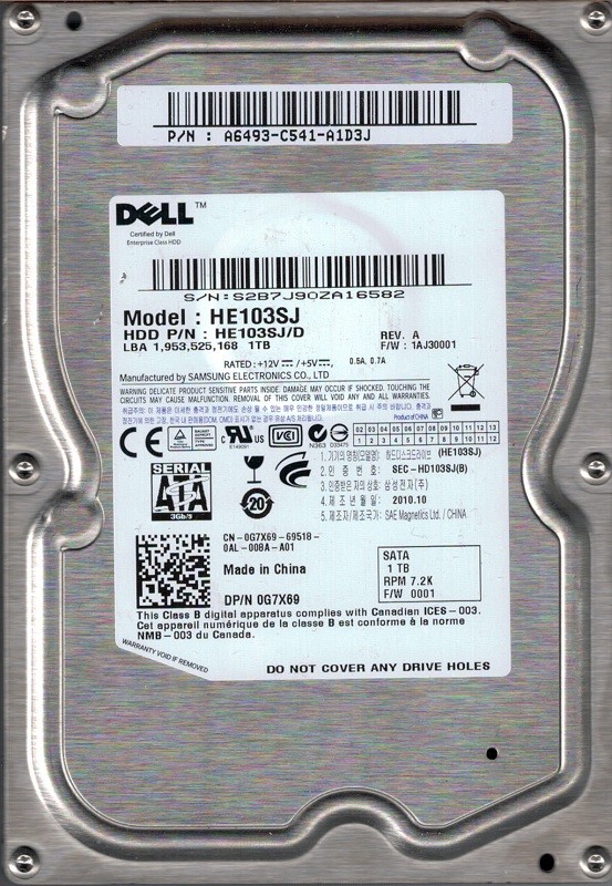 Samsung HE103SJ/D P/N: A6493-C541-A1D3J F/W: 1AJ30001 DELL 1TB