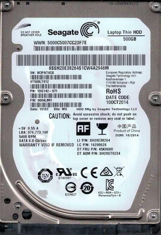 ST500LT012 P/N: 1DG142-071 F/W: 0004LIM1 WU W3P Seagate 500GB
