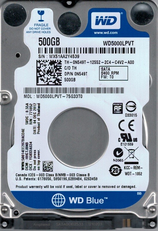 Western Digital WD5000LPVT-75G33T0 DCM: HHCTJBNB WX51A 500GB 