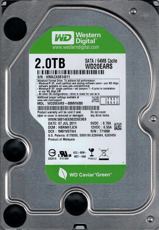 Western Digital WD20EARS-00MVWB0 2TB DCM: HBRNHTJCH