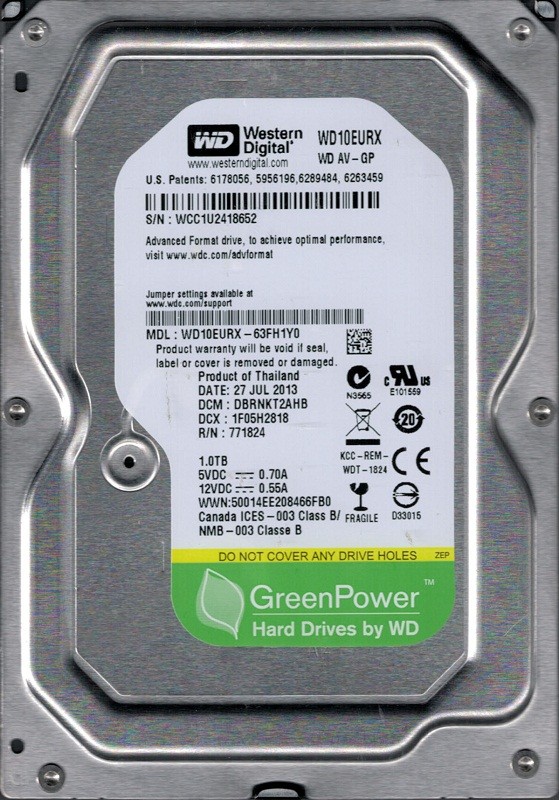 Western Digital WD10EURX-63FH1Y0 1TB DCM: DBRNKT2AHB
