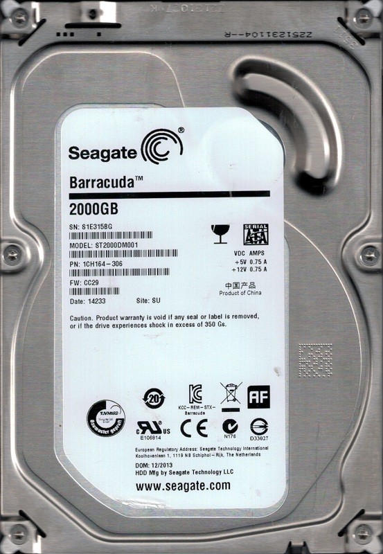 ST2000DM001 P/N: 1CH164-306 F/W: CC29 SU S1E Seagate 2TB
