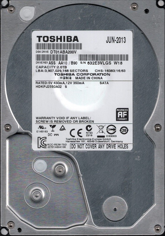 DT01ABA200V ASS AA10/B90 CHINA Toshiba 2TB