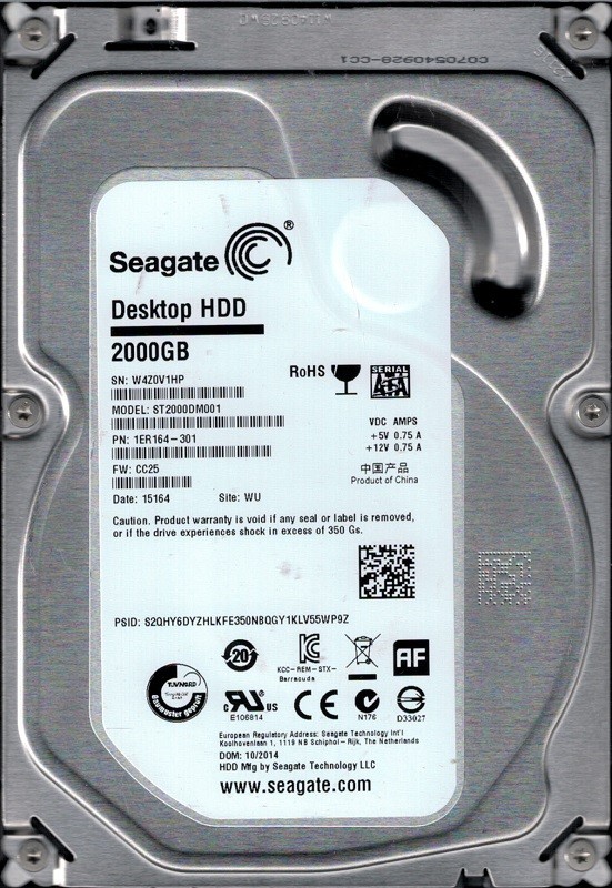 ST2000DM001 P/N: 1ER164-301 F/W: CC25 WU W4Z Seagate 2TB