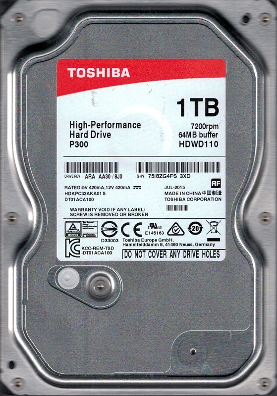 P300 HDWD110 ARA AA30/8J0 China HDKPC32AKA01 S Toshiba 1TB