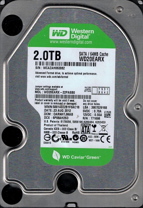 Western Digital WD20EARX-22PASB0 2TB DCM: DARNHTJMAB