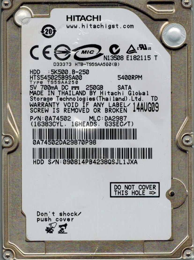 Hitachi HTS545025B9SA00 P/N: 0A74502 MLC: DA2987 250GB
