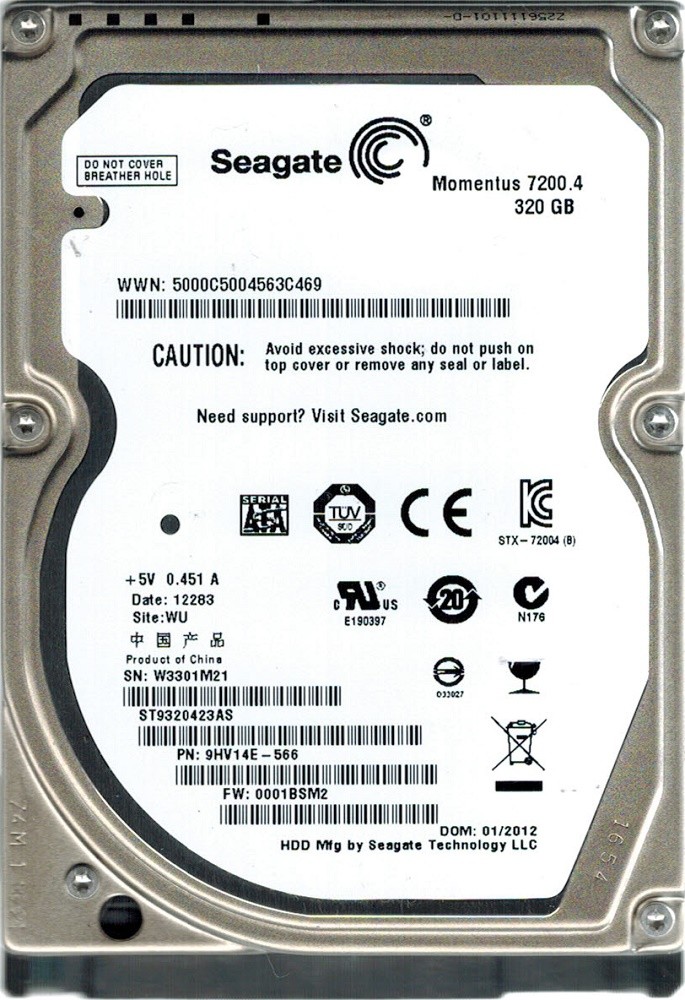 Seagate ST9320423AS P/N: 9HV14E-566 F/W: 0001BSM2 WU W33 320GB
