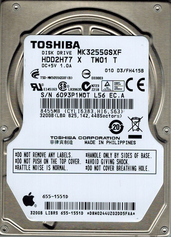 Toshiba MK3255GSXF MAC 320GB SATA HDD2H77 X TW01 T APPLE