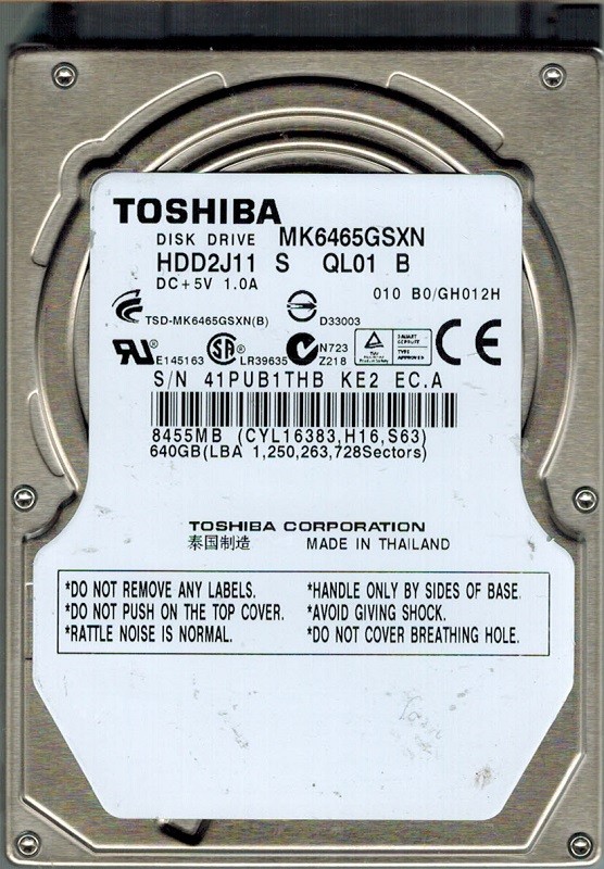 Toshiba MK6465GSXN 640GB HDD2J11 S QL01 B THAILAND