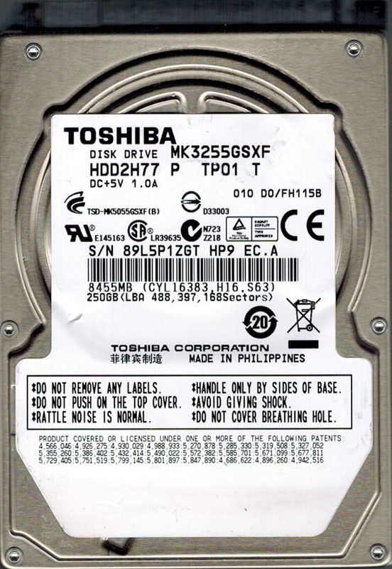 Toshiba MK3255GSXF HDD2H77 P TP01 T 250GB SATA