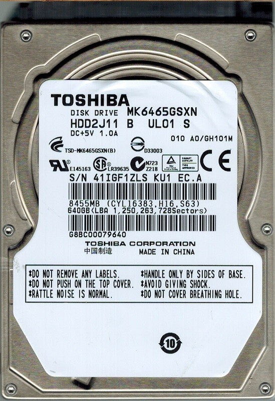 Toshiba MK6465GSXN 640GB HDD2J11 B UL01 S CHINA