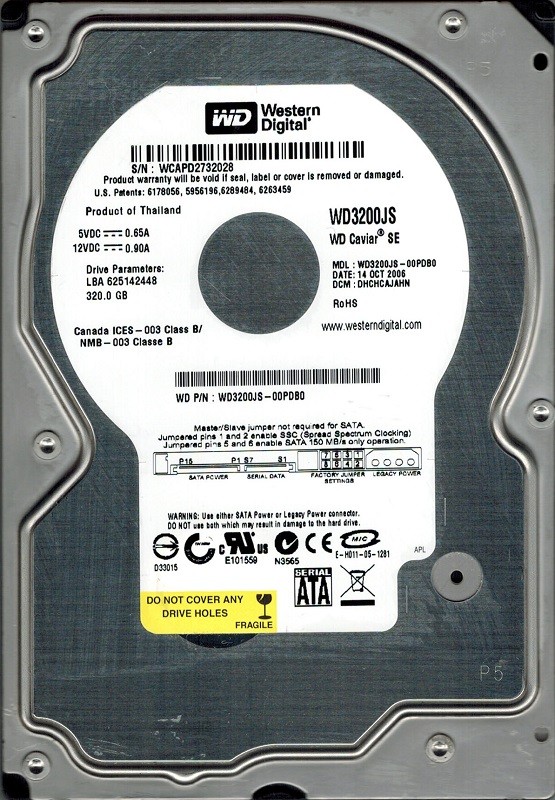 Western Digital WD3200JS-00PDB0 320GB DCM: DHCHCAJAHN