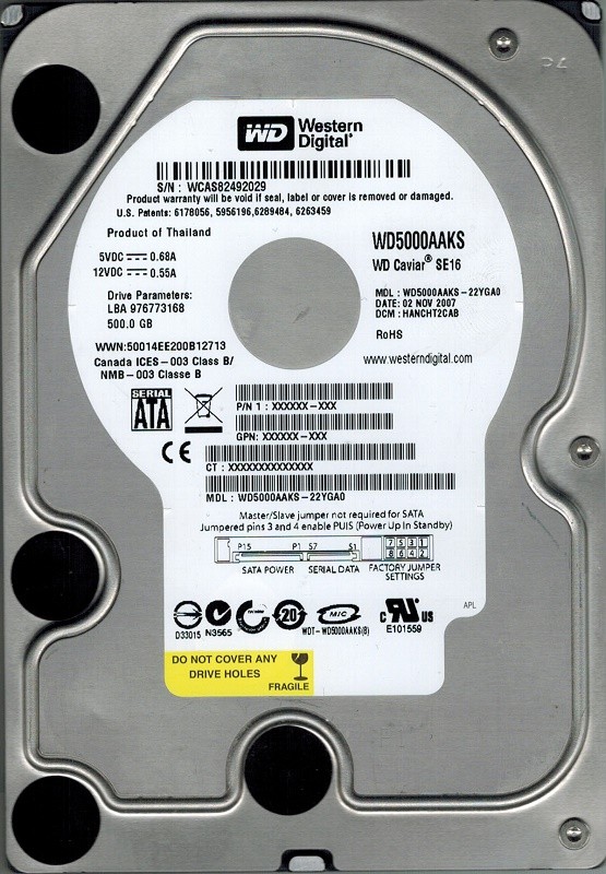 Western Digital WD5000AAKS-22YGA0 500GB DCM: HANCHT2CAB