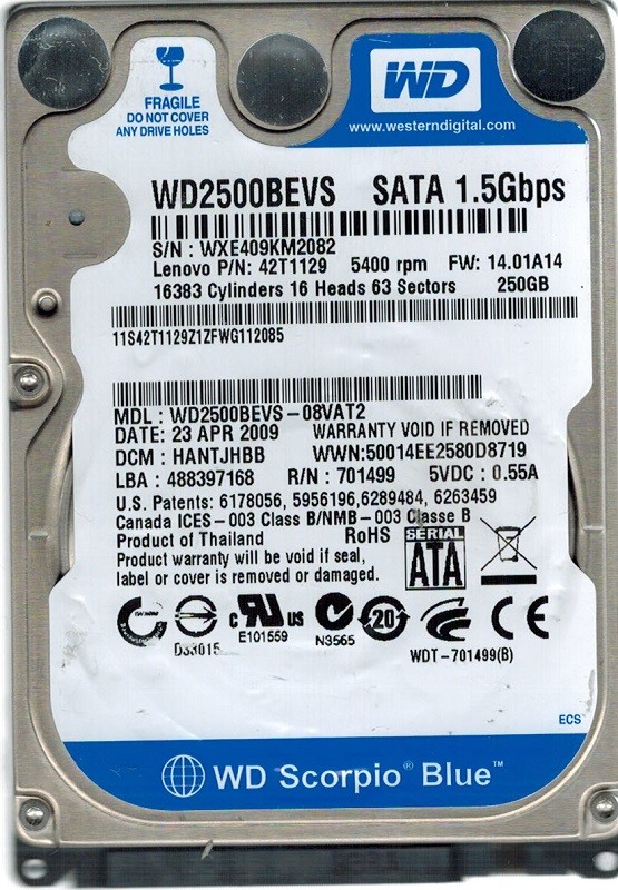 Western Digital WD2500BEVS-08VAT2 250GB DCM: HANTJHBB