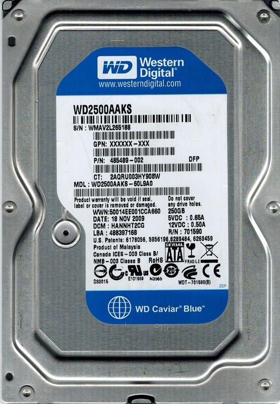Western Digital WD2500AAKS-60L9A0 250GB DCM: HANNHT2CG