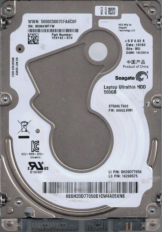 ST500LT032 F/W: 0002LVM1 P/N: 1E9142-070 WU Seagate 500GB