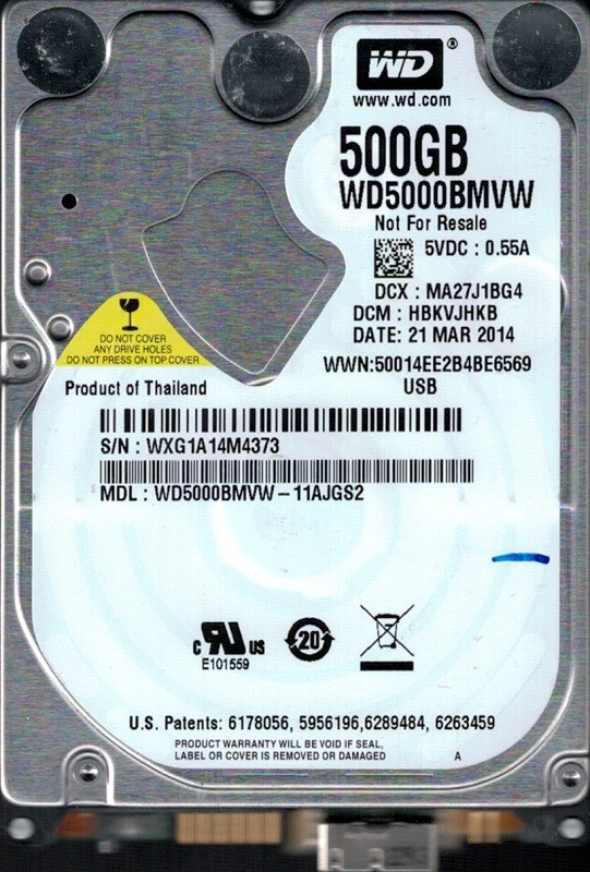 WD5000BMVW-11AJGS2 DCM: HBKVJHKB WXG1A Western Digital 500GB