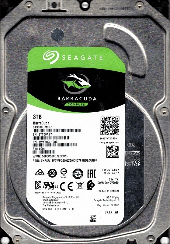 ST3000DM007 F/W: 0001 P/N: 1WY10G-300 TK ZTT0 3TB Seagate