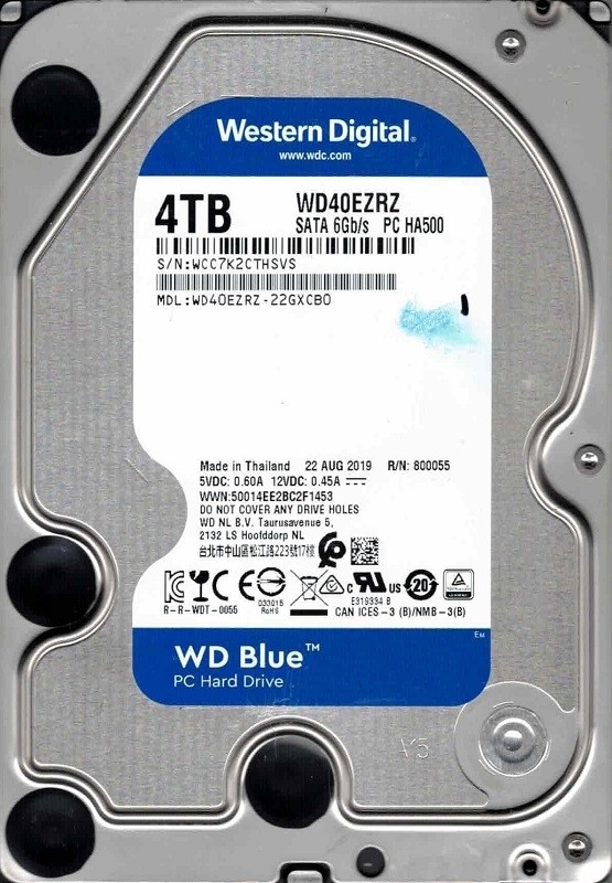 WD40EZRZ-22GXCB0 WCC7K AUG 2019 Western Digital 4TB