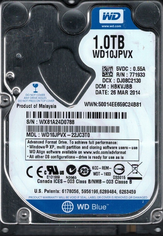 Western Digital WD10JPVX-22JC3T0 1TB DCM: HBKVJBB