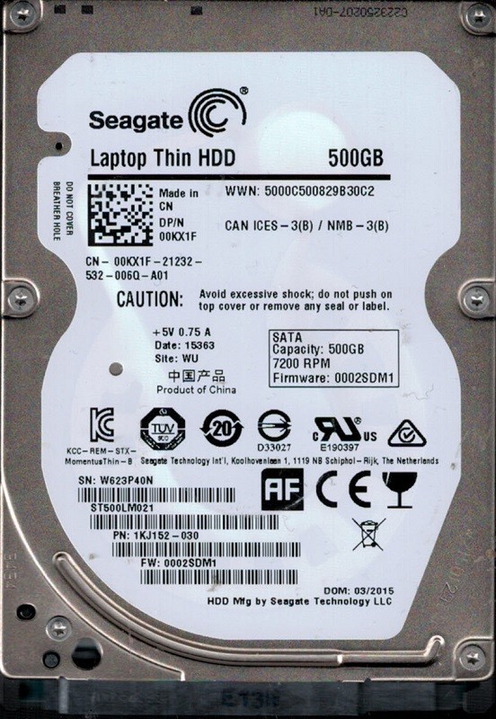ST500LM021 P/N: 1KJ152-030 F/W: 0002SDM1 WU W62 China Seagate 500GB