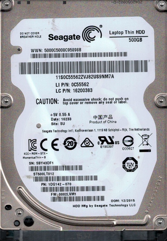 ST500LT012 P/N: 1DG142-070 F/W: 0002LVM1 SU SBY Seagate Laptop Thin HDD 500GB