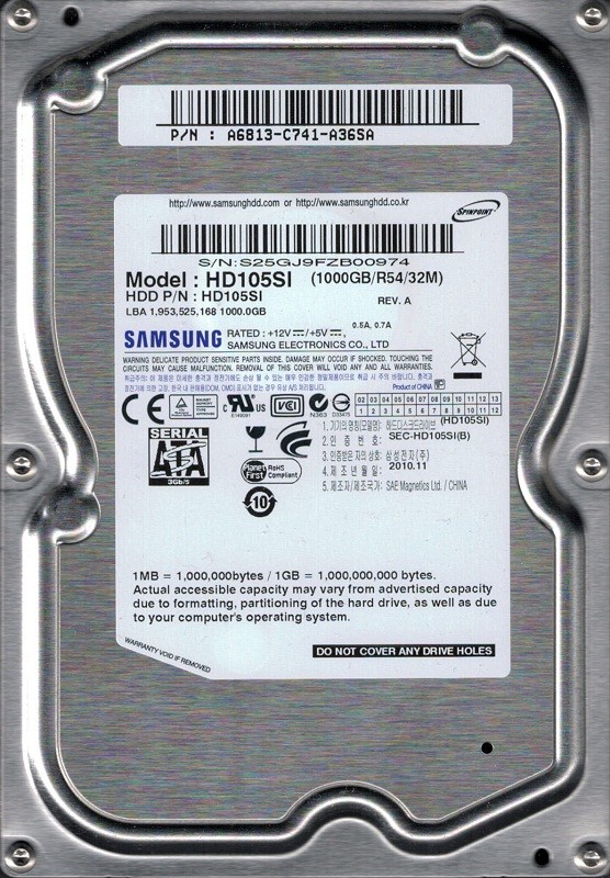 Samsung HD105SI SPINPOINT 1TB SATA P/N: A6813-C741-A36SA