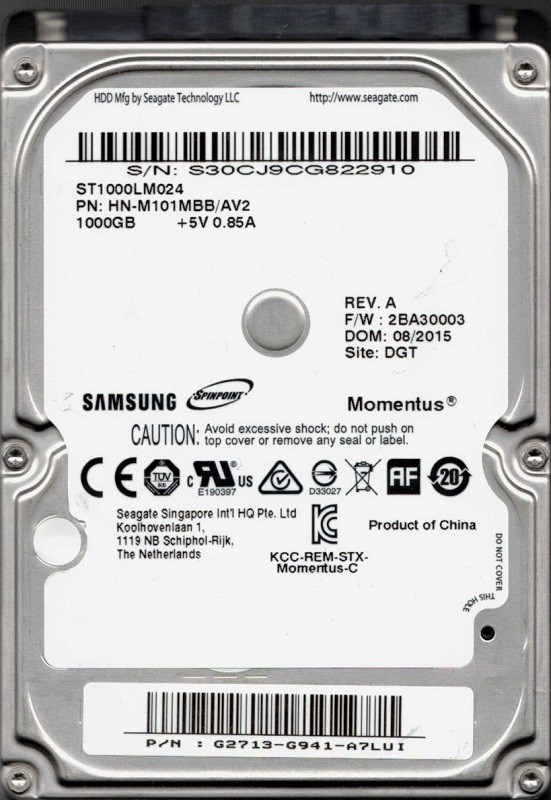 Samsung ST1000LM024 HN-M101MBB/AV2 F/W: 2BA30003 1TB Laptop Hard Drive